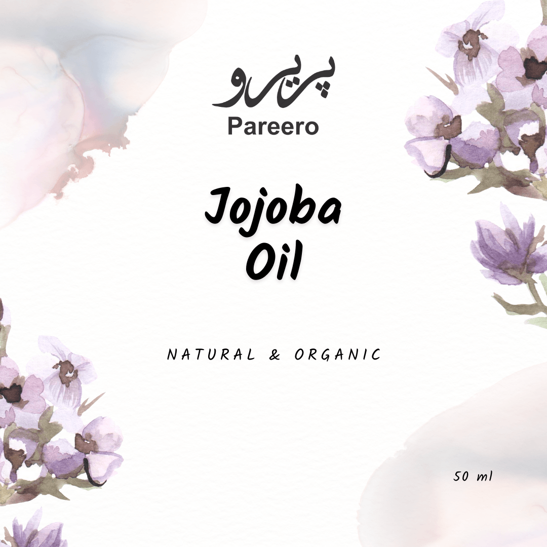 Pareero Jojoba Oil Cold Pressed 50ml — 100% pure, organic skincare oil for deep hydration, nourishing dry skin, strengthening hair, reducing fine lines, and promoting healthy, glowing skin. Premium cold-pressed formula for daily skincare and haircare routines.