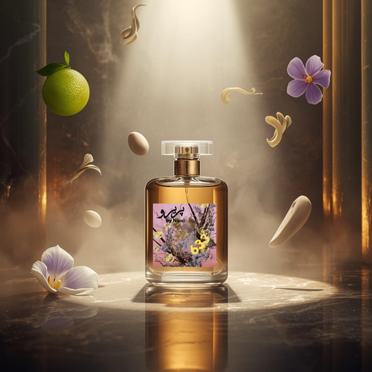 "633 – Inspired by Valentino Uomo Born in Roma, a premium masculine fragrance featuring fresh bergamot and mandarin, floral lavender and violet, creamy tonka bean, vanilla, and soft woody notes. Displayed in a reflective marble and metallic cinematic background, perfect for high-end perfume campaigns."