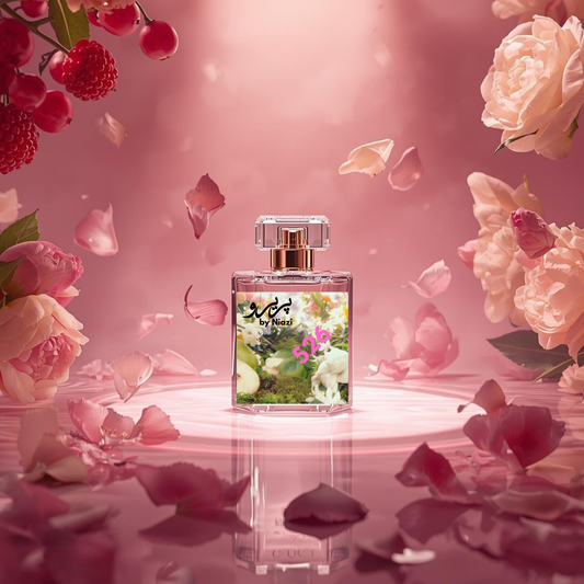 "526 – Inspired by Gucci Flora, a premium feminine fragrance featuring red berries, bergamot, peony, rose, osmanthus, soft vanilla, and musk notes. Displayed in a luxurious pink-toned cinematic background, perfect for high-end perfume campaign imagery."
