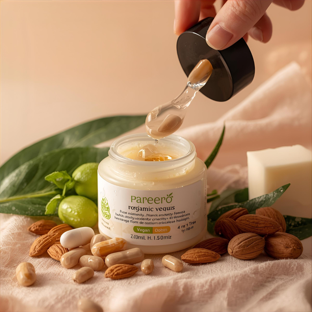 “Pareero Organic Baby Balm – nourishing balm for sensitive baby skin with shea butter, beeswax, coconut oil, almond oil, and vitamin E, fragrance-free and diaper-safe.”