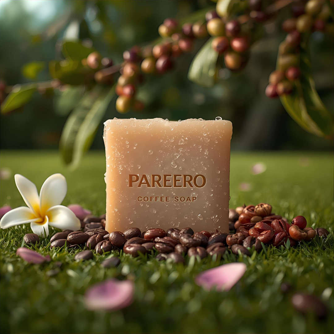 “Pareero Coffee Soap – exfoliating organic bar with real coffee for refreshed and glowing skin”