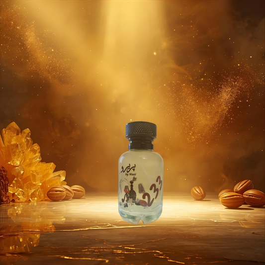 "Pareero 233 premium perfume inspired by Tragedy of George, featuring notes of brandy, amber, leather, tonka bean, and incense, luxury niche fragrance bottle."