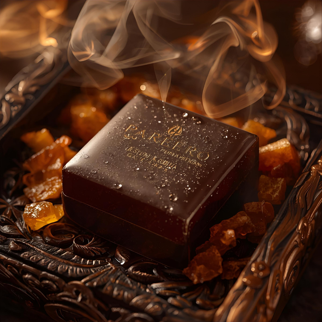 “Pareero Gold Soap – rich woody and amber infused bar with exotic Arabian fragrance”