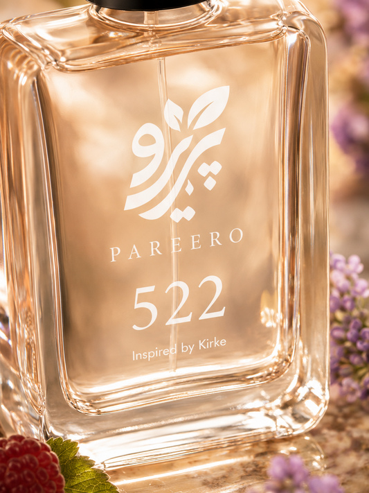 Close-up label detail of Pareero 522 Inspired by Kirke perfume bottle