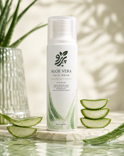 Pareero Aloe Vera Face Wash hero product image with fresh aloe vera and water