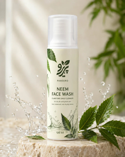 Pareero Neem Face Wash hero product image with fresh neem leaves and water