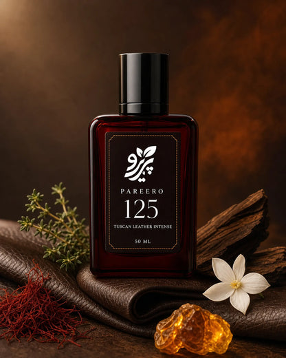 Pareero 125 fragrance inspired by Tom Ford Tuscan Leather with a rich leather woody scent for men and women