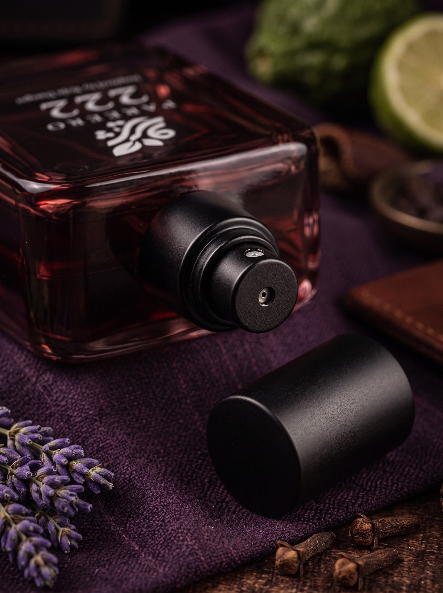 Pareero 222 inspired by Roja Danger atomizer and cap detail with lavender, clove, citrus, and leather styling