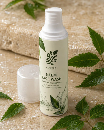 Pareero Neem Face Wash clarifying product image with neem leaves and fresh water