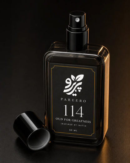 Pareero 114 inspired by Oud for Greatness close-up atomizer and bottle detail image