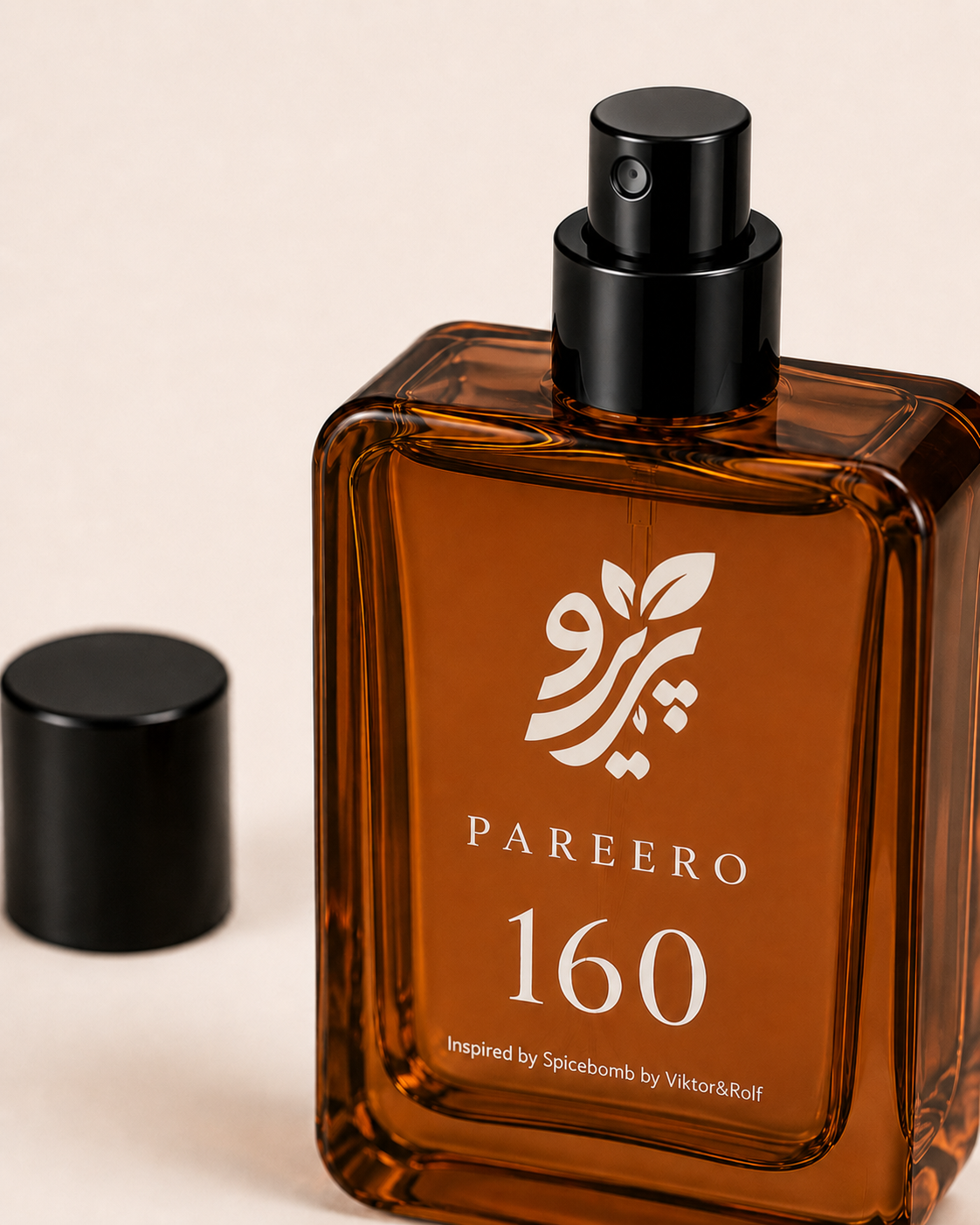 Pareero 160 inspired by Spicebomb close-up atomizer and black cap detail image