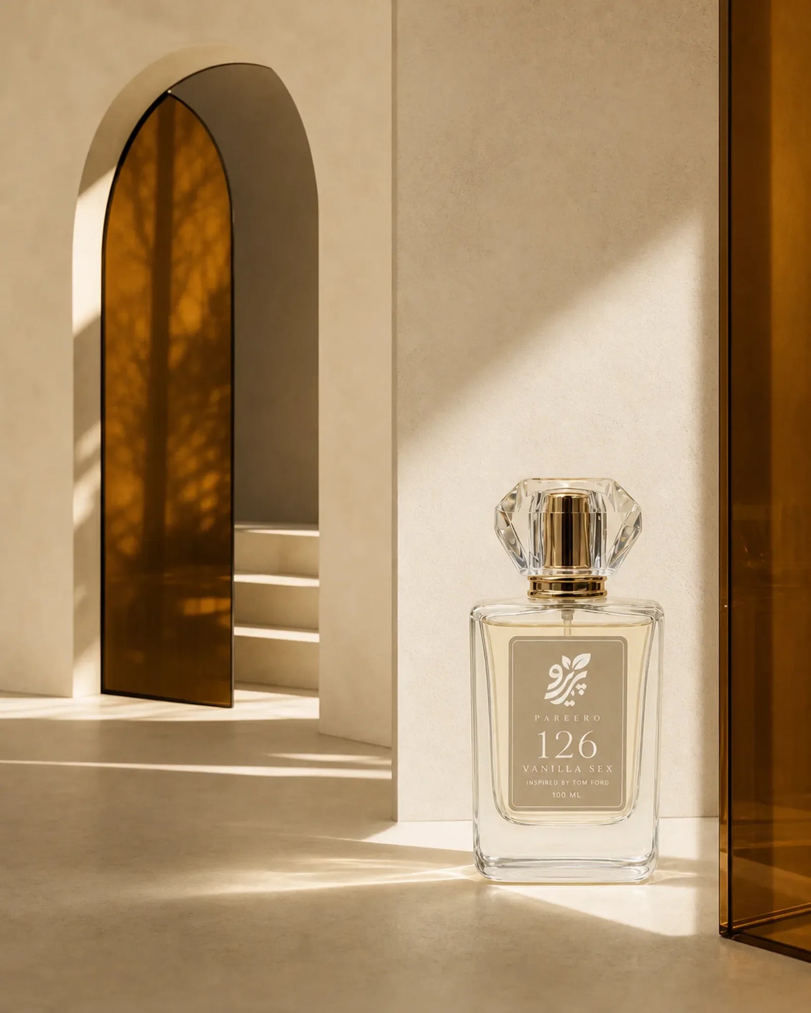 Pareero 126 inspired by Vanilla Sex editorial fragrance image in warm architectural light