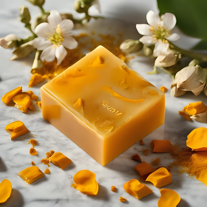 “Pareero Turmeric Soap – brightening organic bar with turmeric extract for glowing skin. Herbal turmeric soap with natural antioxidants – helps reduce spots and enhance skin tone”