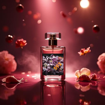 "592 – Inspired by Don’t Need A Prince by Kilian, a premium feminine fragrance featuring rich red berries, delicate floral notes of rose and peony, creamy vanilla, warm amber, and subtle musk. Displayed in a deep burgundy and ruby-toned cinematic background, perfect for high-end perfume campaigns."