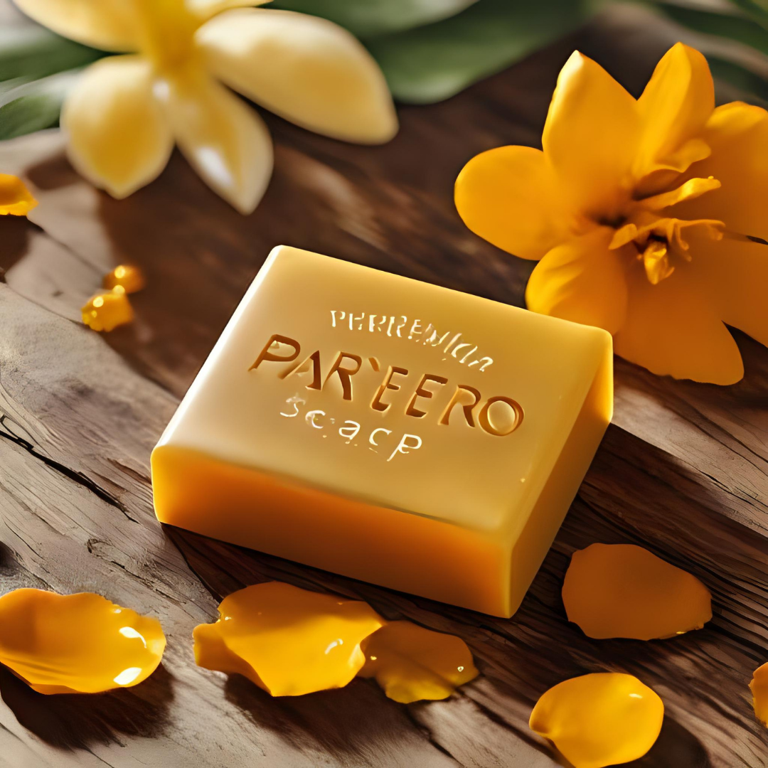 “Pareero Turmeric Soap – brightening organic bar with turmeric extract for glowing skin. Herbal turmeric soap with natural antioxidants – helps reduce spots and enhance skin tone”