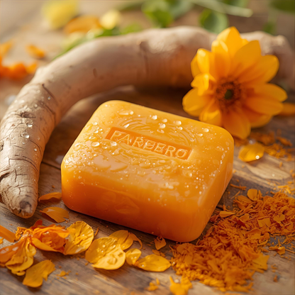 “Pareero Turmeric Soap – brightening organic bar with turmeric extract for glowing skin. Herbal turmeric soap with natural antioxidants – helps reduce spots and enhance skin tone”
