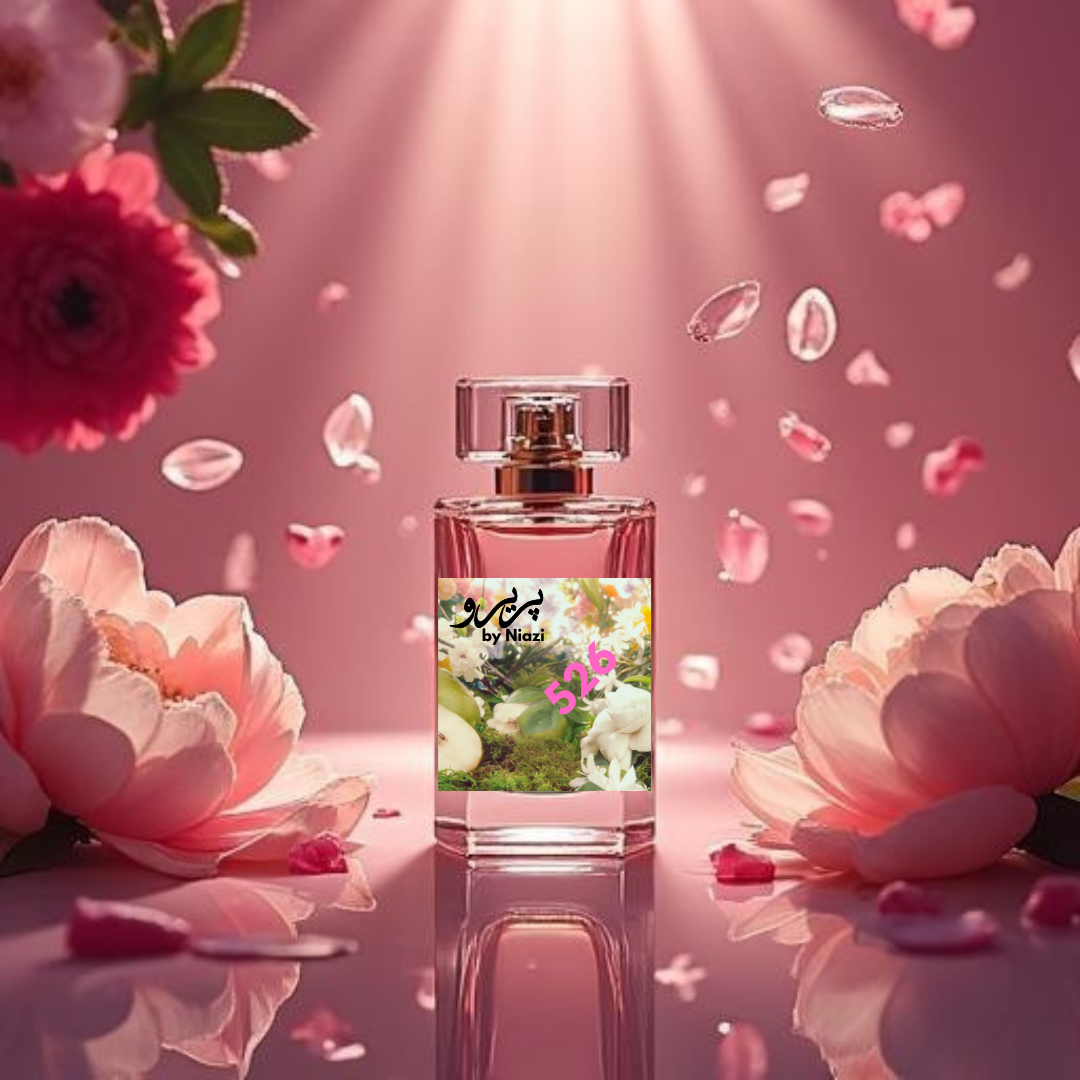 "526 – Inspired by Gucci Flora, a premium feminine fragrance featuring red berries, bergamot, peony, rose, osmanthus, soft vanilla, and musk notes. Displayed in a luxurious pink-toned cinematic background, perfect for high-end perfume campaign imagery."