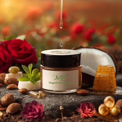“Pareero Organic Cracked Heel Balm with beeswax, shea butter, coconut oil, almond oil, olive oil, tea tree, neem, peppermint, and vitamin E – intensive repair for dry, cracked heels.”