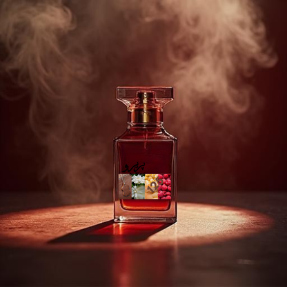 "Tuscan Leather Intense by Tom Ford, a premium niche masculine fragrance featuring rich leather, saffron, raspberry, smoky birchwood, cedar, amber, and musk notes. Displayed in a luxurious dark mahogany and burgundy cinematic background."