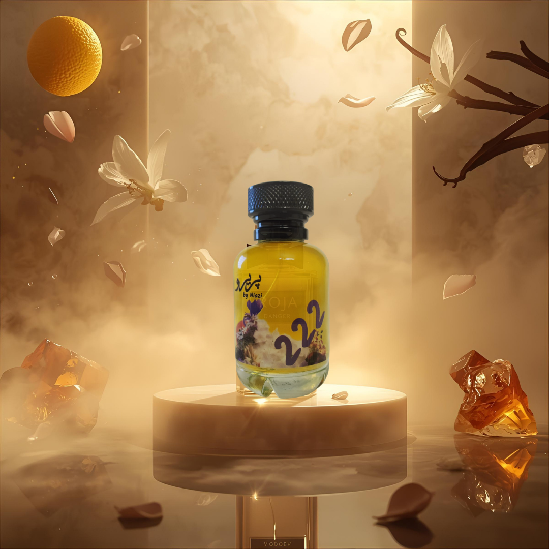 "Pareero Roja Danger Dove-inspired perfume with citrus, floral, amber, vanilla, and woody notes, premium feminine fragrance bottle."