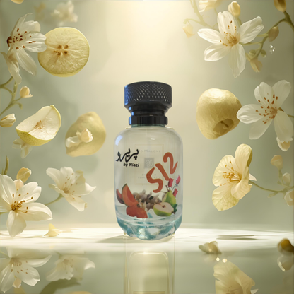 "Pareero Silver Creed-inspired masculine perfume with citrus, green apple, jasmine, neroli, woody, musk, and amber notes, luxury fragrance bottle."