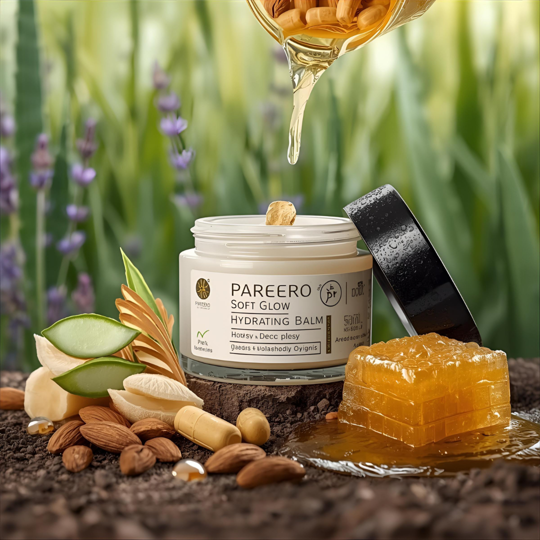 “Hand and foot cream with organic shea butter and beeswax – Pareero Soft Glow Balm for smooth, moisturized skin. Everyday natural moisturizer with aloe vera gel, coconut oil, and vitamin E – Pareero Soft Glow Balm.”