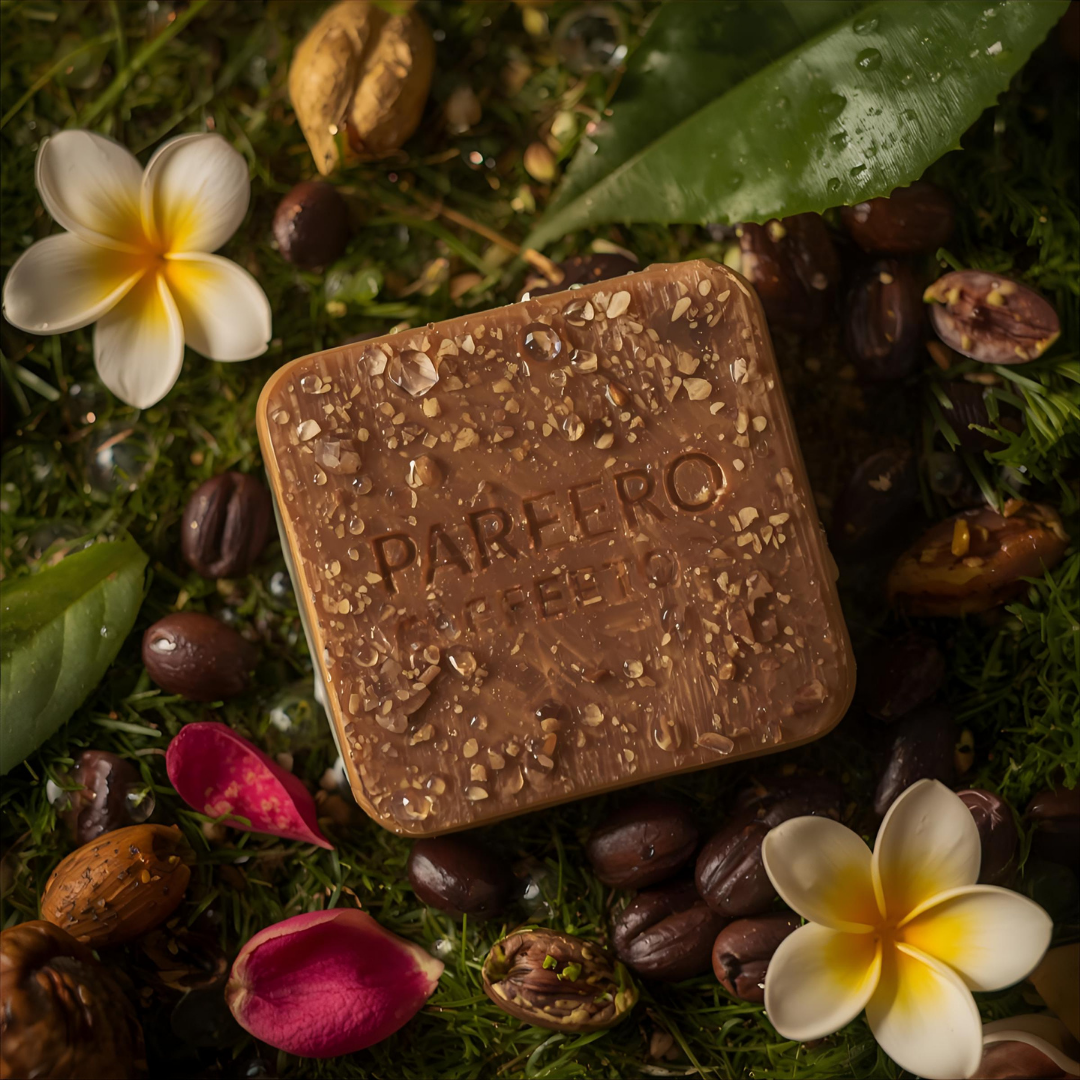 “Pareero Coffee Soap – exfoliating organic bar with real coffee for refreshed and glowing skin”