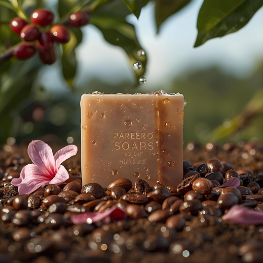 “Pareero Coffee Soap – exfoliating organic bar with real coffee for refreshed and glowing skin”