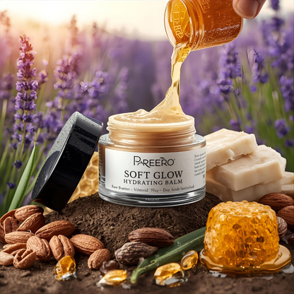 “Hand and foot cream with organic shea butter and beeswax – Pareero Soft Glow Balm for smooth, moisturized skin. Everyday natural moisturizer with aloe vera gel, coconut oil, and vitamin E – Pareero Soft Glow Balm.”