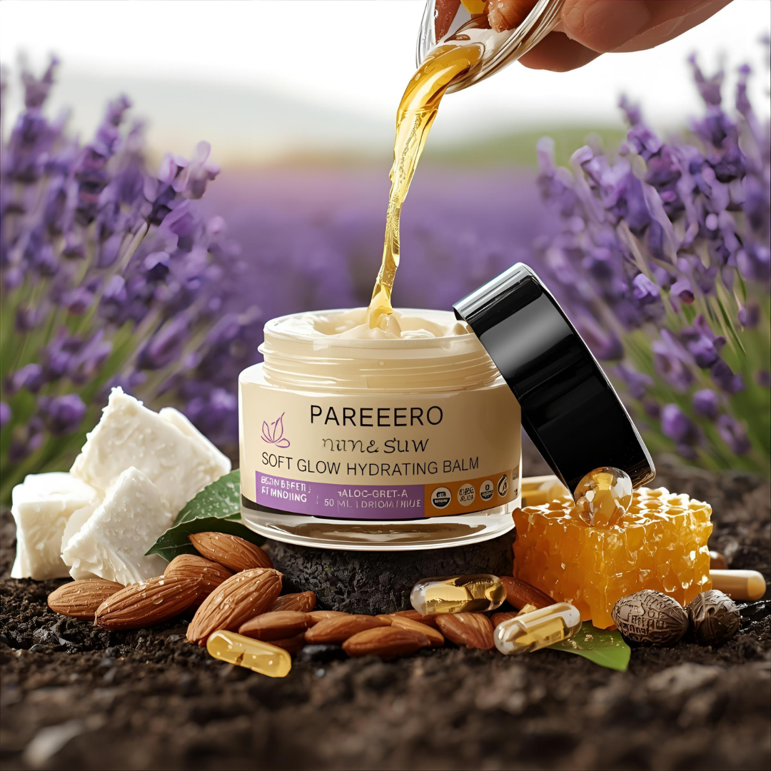 “Hand and foot cream with organic shea butter and beeswax – Pareero Soft Glow Balm for smooth, moisturized skin. Everyday natural moisturizer with aloe vera gel, coconut oil, and vitamin E – Pareero Soft Glow Balm.”