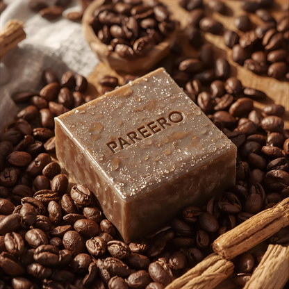 “Pareero Coffee Soap – exfoliating organic bar with real coffee for refreshed and glowing skin”