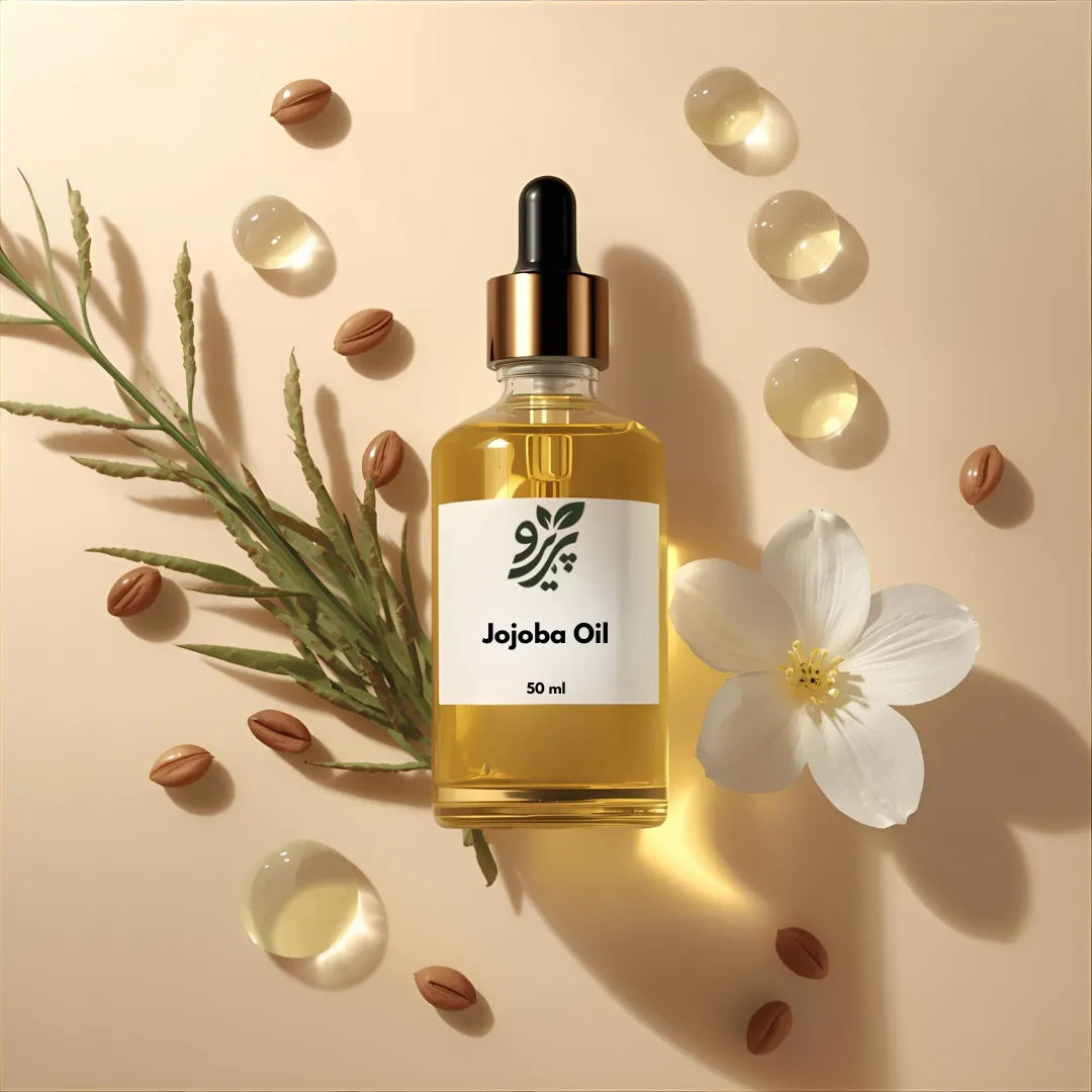 Pareero Jojoba Oil Cold Pressed 50ml — 100% pure, organic skincare oil for deep hydration, nourishing dry skin, strengthening hair, reducing fine lines, and promoting healthy, glowing skin. Premium cold-pressed formula for daily skincare and haircare routines.