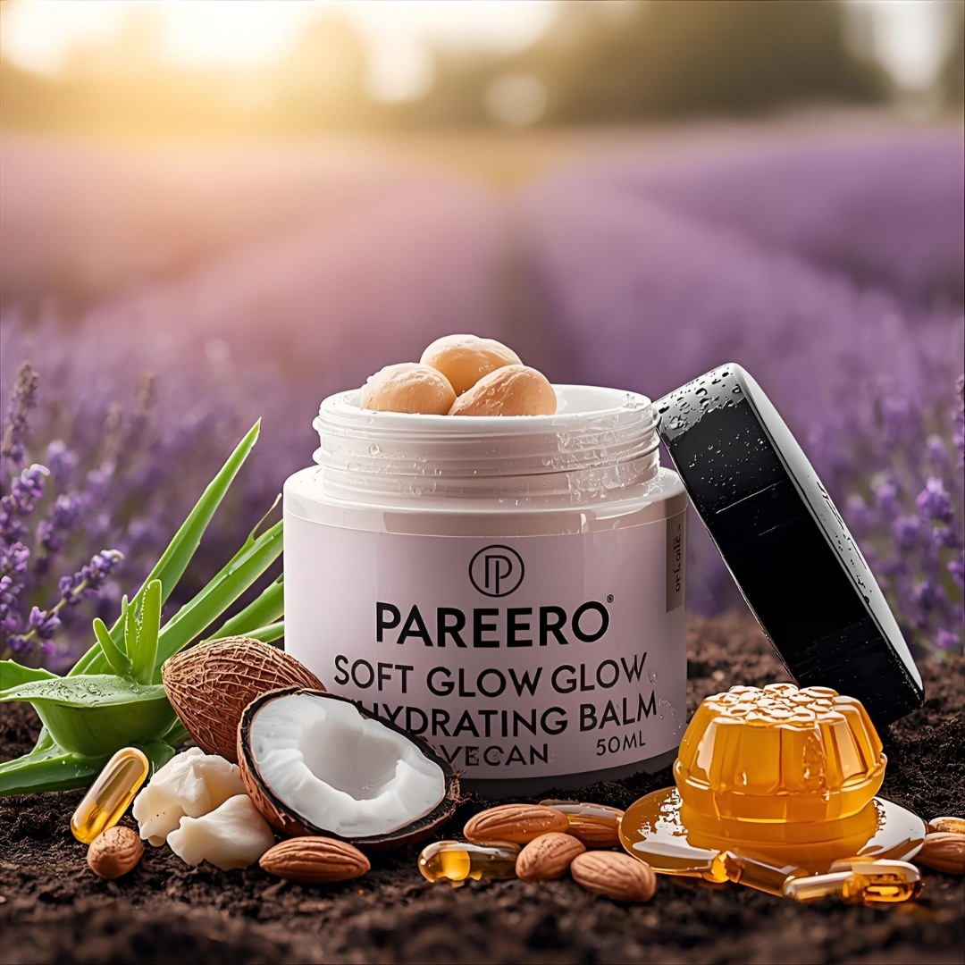 “Hand and foot cream with organic shea butter and beeswax – Pareero Soft Glow Balm for smooth, moisturized skin. Everyday natural moisturizer with aloe vera gel, coconut oil, and vitamin E – Pareero Soft Glow Balm.”