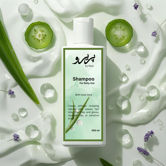 Pareero Daily Use Shampoo — gentle everyday shampoo with aloe vera and glycerin for soft, hydrated, smooth hair. Mild formula for daily cleansing.