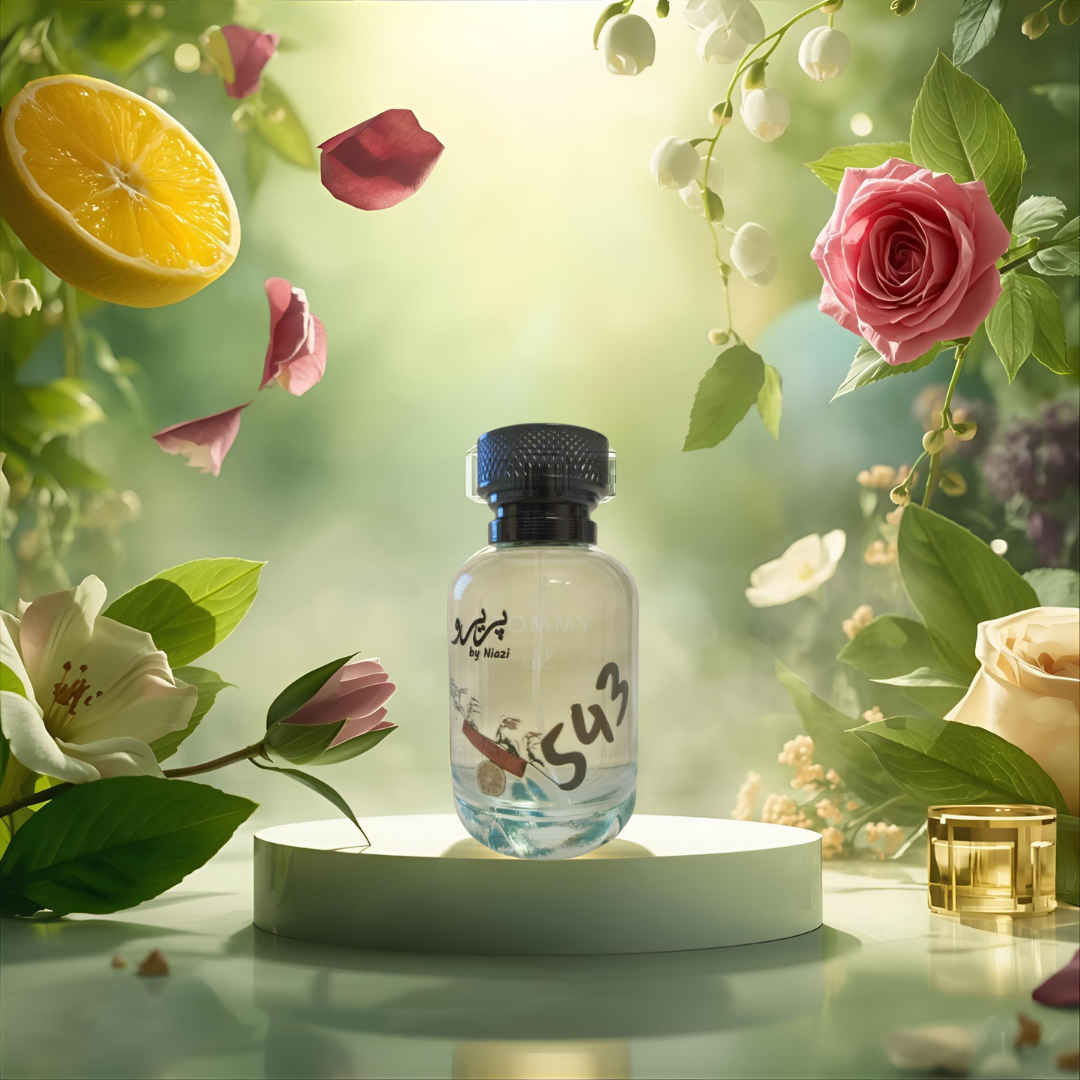 "Pareero Tommy Girl-inspired feminine perfume with citrus, apple, violet, rose, lily of the valley, jasmine, and woody notes, premium fragrance bottle."