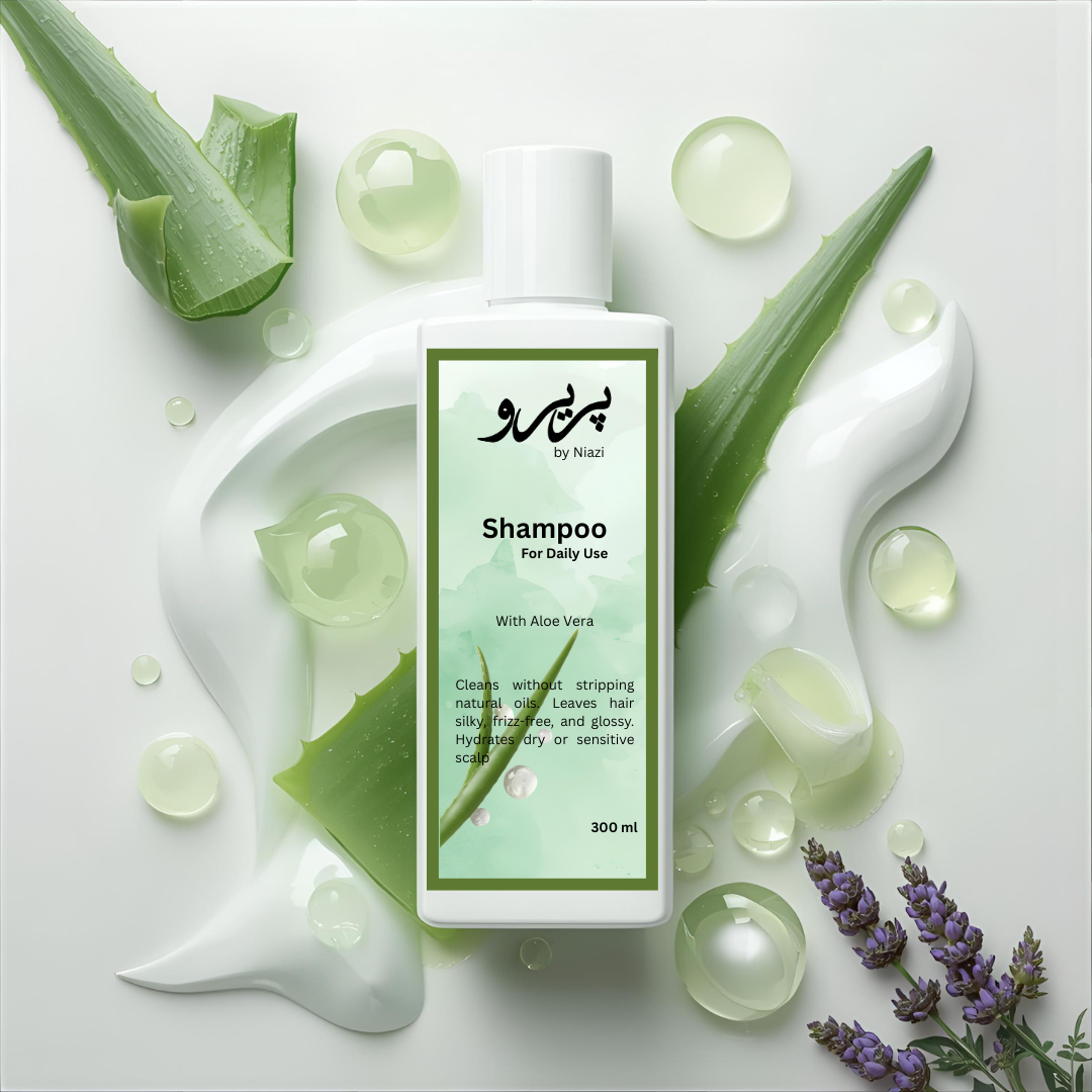 Pareero Daily Use Shampoo — gentle everyday shampoo with aloe vera and glycerin for soft, hydrated, smooth hair. Mild formula for daily cleansing.