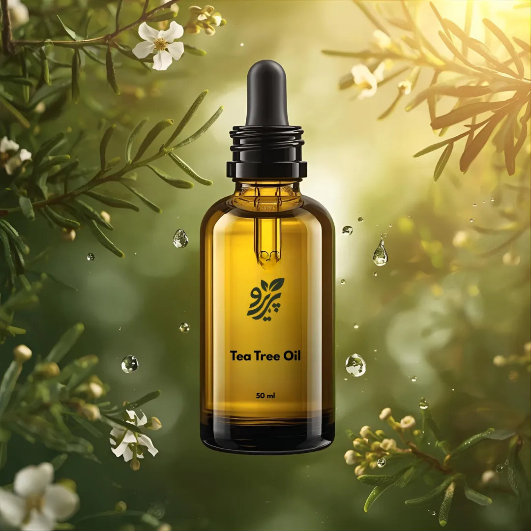 Pareero Tea Tree Oil Cold Pressed 50ml — 100% pure and organic antibacterial oil for acne treatment, scalp care, and skin purification. Helps reduce pimples, dandruff, and irritation while soothing and balancing oily skin. Premium cold-pressed formula ideal for skincare, haircare, and body care.
