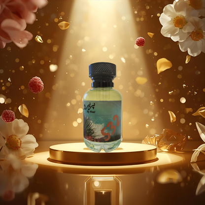 "Pareero Lady Million-inspired luxury perfume with orange blossom, raspberry, jasmine, neroli, honey, patchouli, and amber notes, glamorous fragrance bottle."