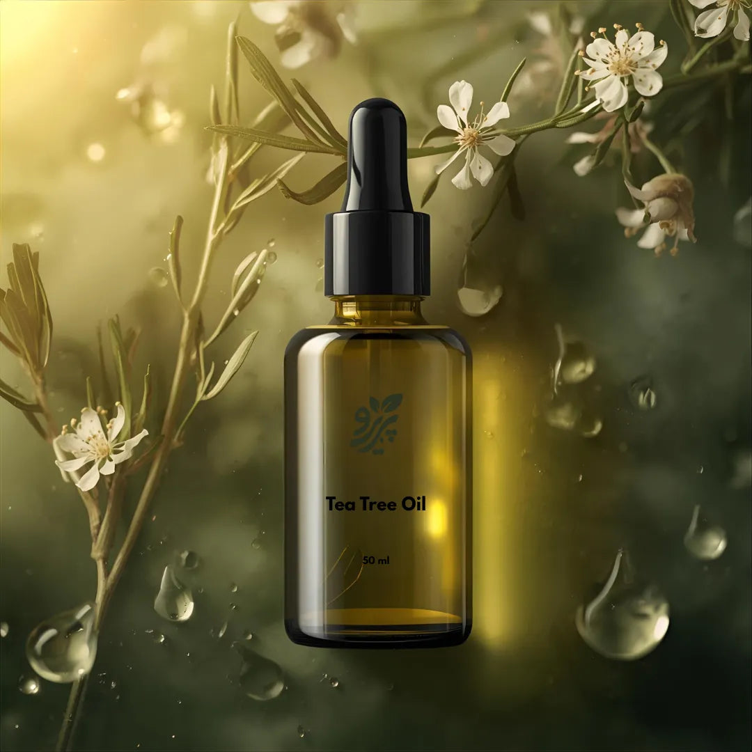 Pareero Tea Tree Oil Cold Pressed 50ml — 100% pure and organic antibacterial oil for acne treatment, scalp care, and skin purification. Helps reduce pimples, dandruff, and irritation while soothing and balancing oily skin. Premium cold-pressed formula ideal for skincare, haircare, and body care.