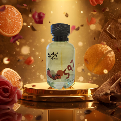 "Pareero 1 Million-inspired masculine perfume with grapefruit, mandarin, rose, cinnamon, amber, leather, and woody notes, premium fragrance bottle."