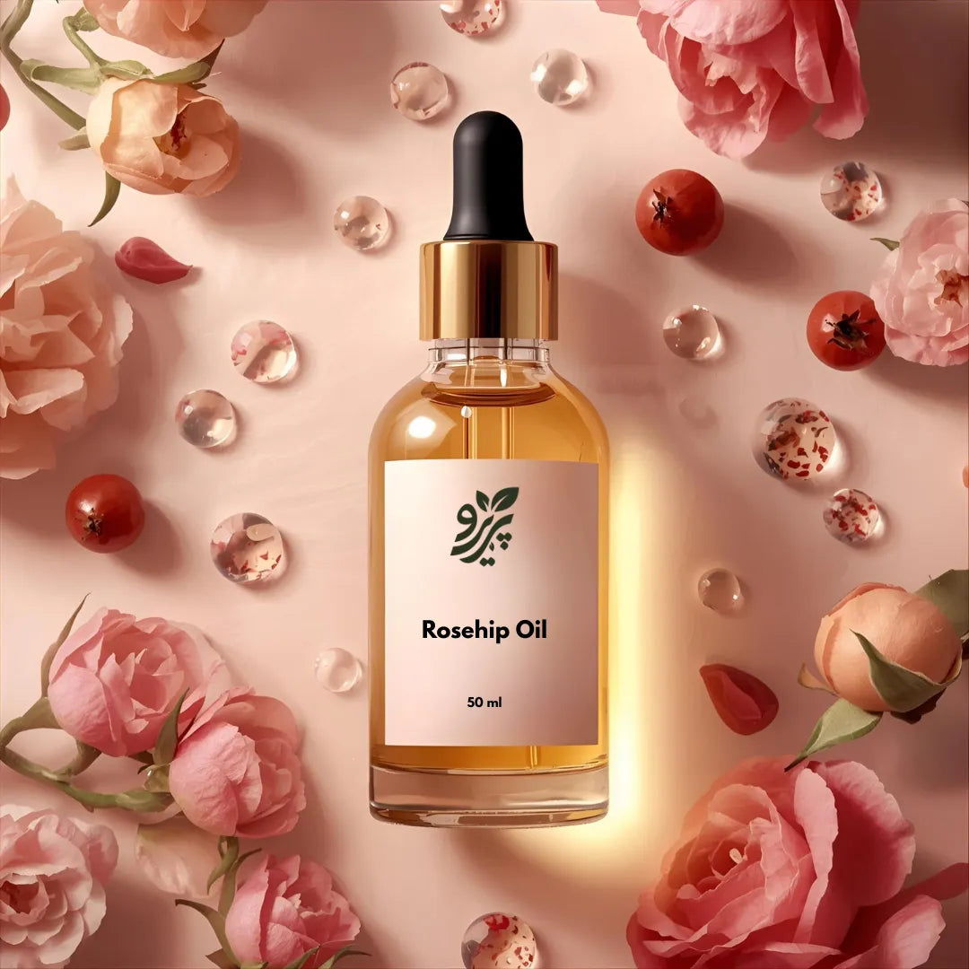 areero Rosehip Oil Cold Pressed 50ml — 100% pure and organic facial oil rich in vitamins A and C for brightening, hydrating, and rejuvenating skin. Helps fade scars, reduce wrinkles, even skin tone, and promote a healthy, youthful glow. Premium cold-pressed formula ideal for skincare, haircare, and body care.