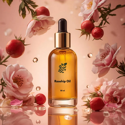 areero Rosehip Oil Cold Pressed 50ml — 100% pure and organic facial oil rich in vitamins A and C for brightening, hydrating, and rejuvenating skin. Helps fade scars, reduce wrinkles, even skin tone, and promote a healthy, youthful glow. Premium cold-pressed formula ideal for skincare, haircare, and body care.