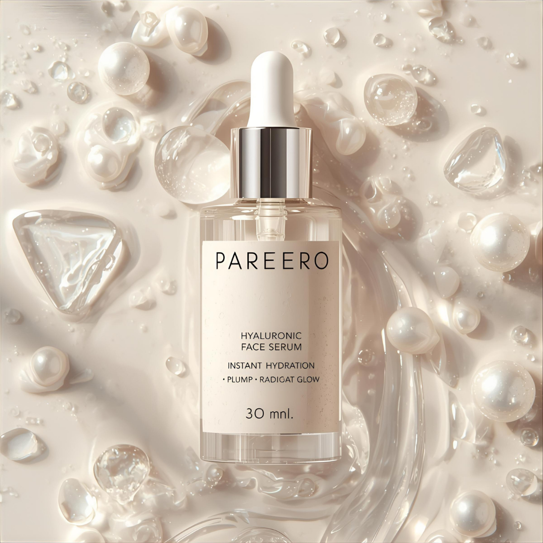 Pareero Hyaluronic Moisturizing Serum — Deep hydration and skin-plumping face serum with Hyaluronic Acid, Vitamin E, and Glycerin for glowing, youthful, and hydrated skin — organic, lightweight, and non-greasy skincare formula.