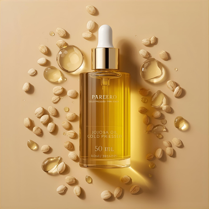 Pareero Jojoba Oil Cold Pressed 50ml — 100% pure, organic skincare oil for deep hydration, nourishing dry skin, strengthening hair, reducing fine lines, and promoting healthy, glowing skin. Premium cold-pressed formula for daily skincare and haircare routines.