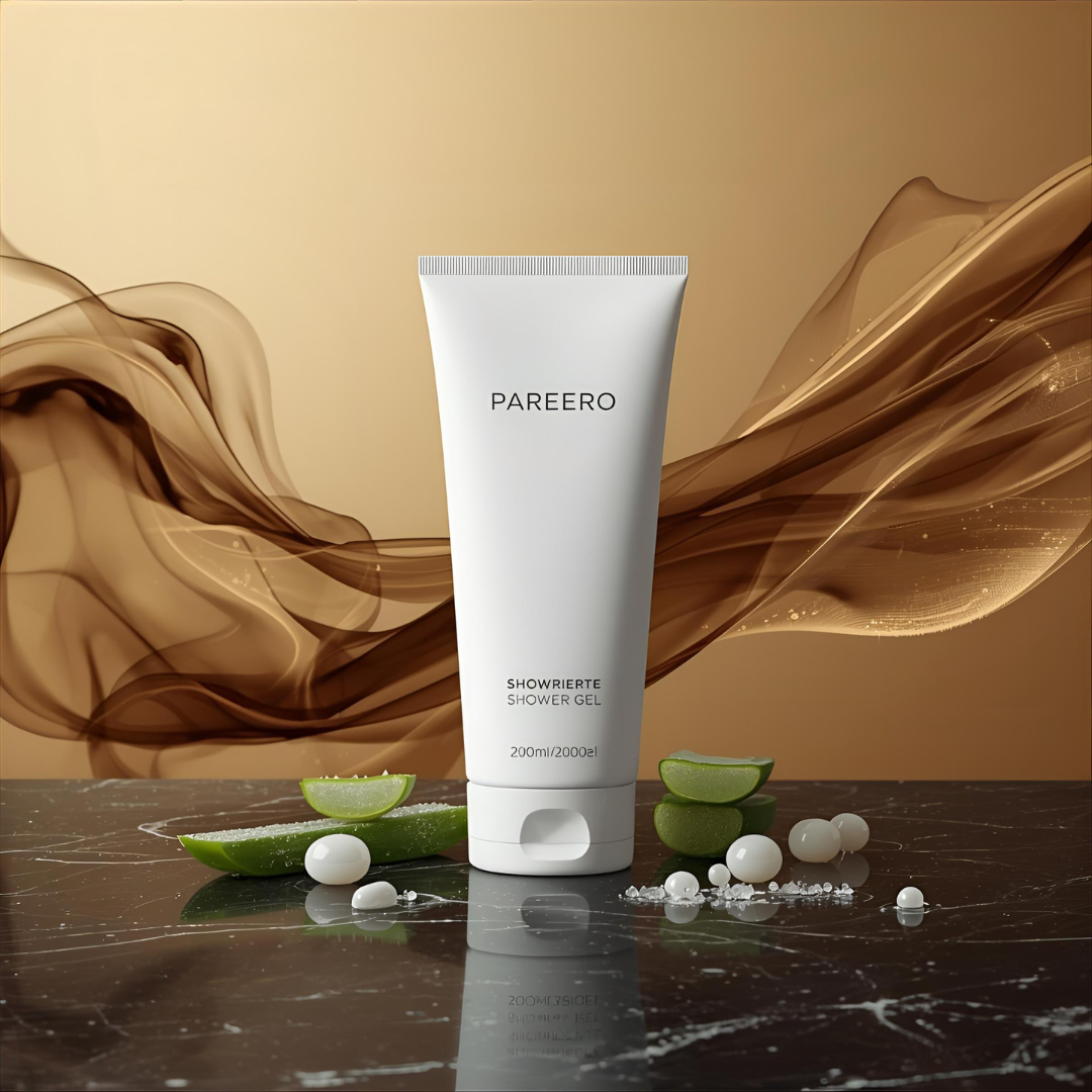 “Pareero Oud Shower Gel 200ml – premium body wash with aloe vera, glycerin, conditioner, and oud fragrance for soft, nourished skin.”