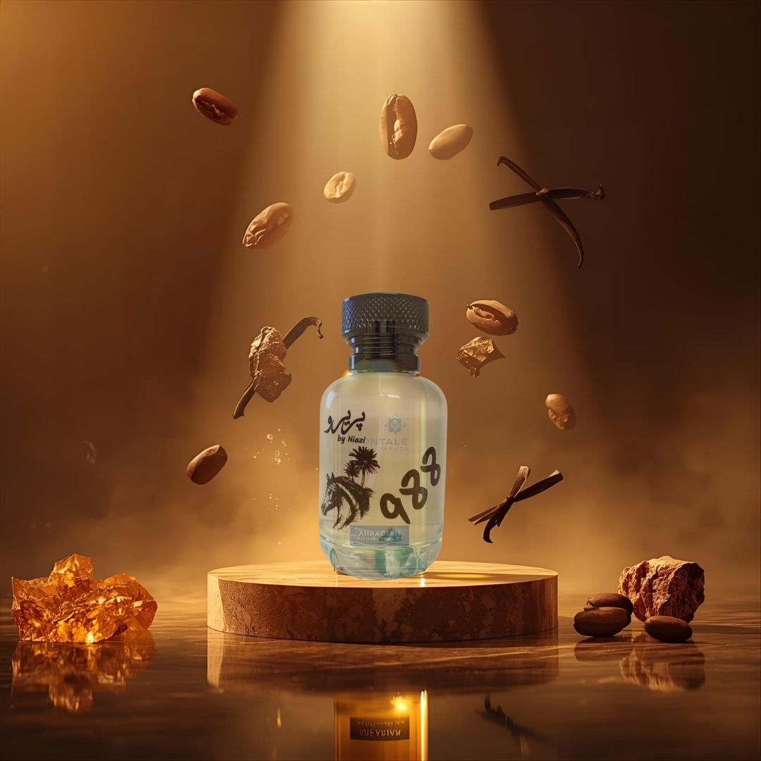 "Pareero Arabian Tonka-inspired luxury oriental perfume with tonka bean, vanilla, amber, woody, and spicy notes, premium fragrance bottle."