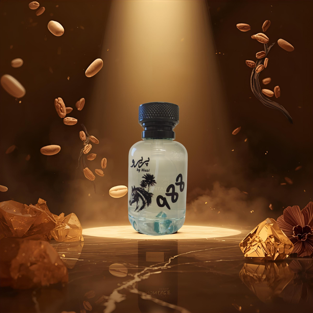 "Pareero Arabian Tonka-inspired luxury oriental perfume with tonka bean, vanilla, amber, woody, and spicy notes, premium fragrance bottle."