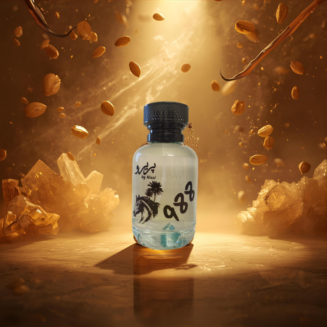 "Pareero Arabian Tonka-inspired luxury oriental perfume with tonka bean, vanilla, amber, woody, and spicy notes, premium fragrance bottle."