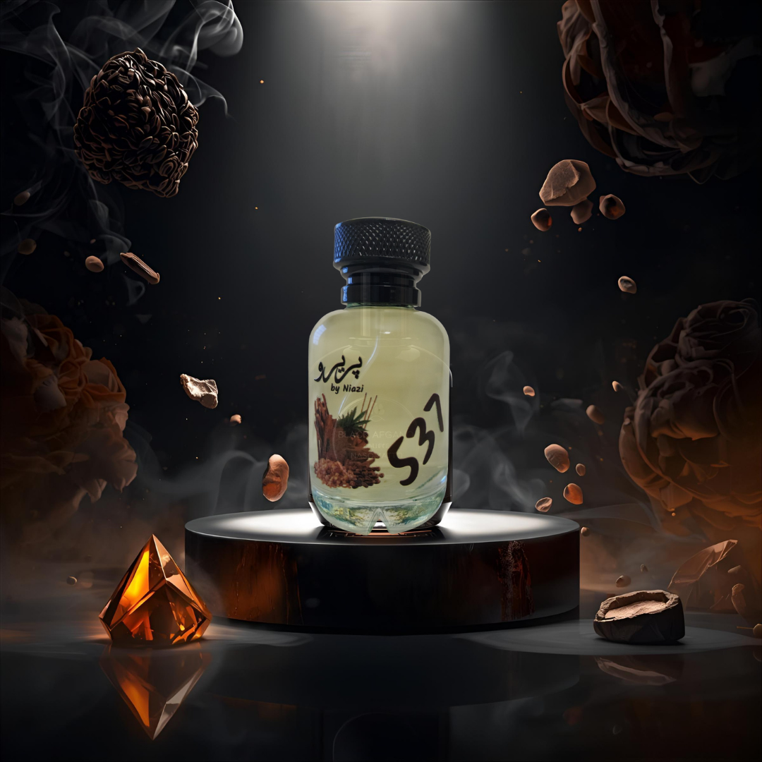 "Pareero Black Afgano-inspired luxury perfume with dark resin, cannabis, coffee, oud, amber, incense, and woody notes, premium oriental fragrance bottle."
