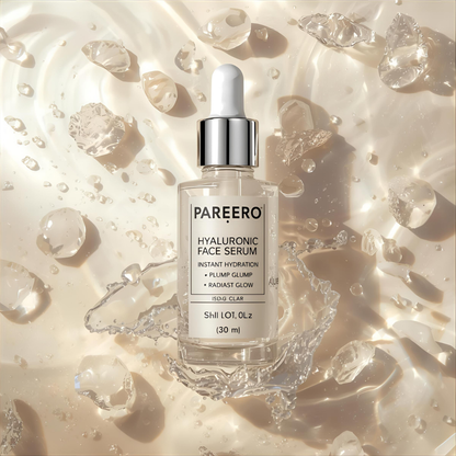Pareero Hyaluronic Moisturizing Serum — Deep hydration and skin-plumping face serum with Hyaluronic Acid, Vitamin E, and Glycerin for glowing, youthful, and hydrated skin — organic, lightweight, and non-greasy skincare formula.
